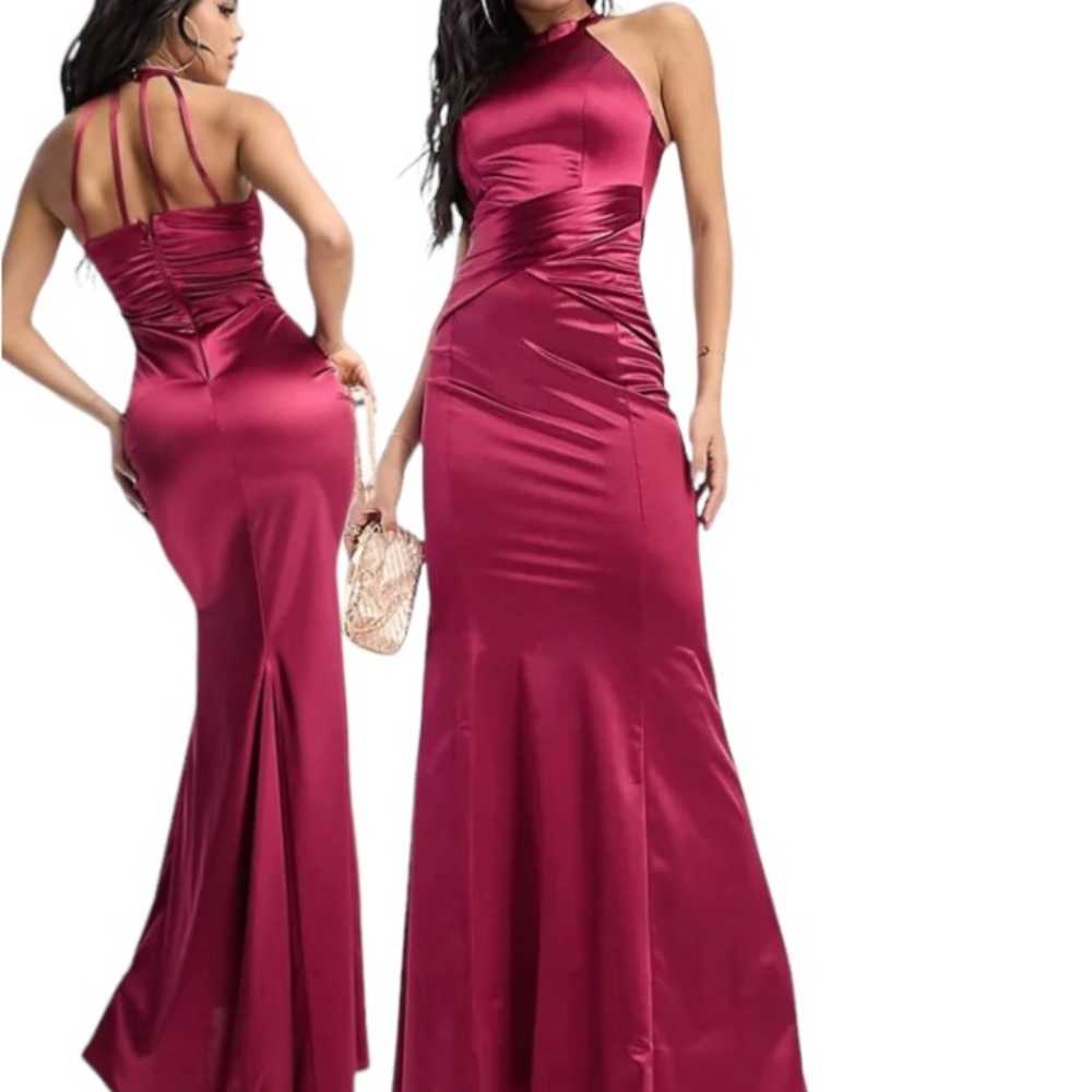 Lipsy London Asos Ruby red stretch satin evening gown. NWT Sz USA 2